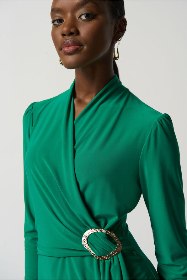 Long Sleeve Wrap Dress, Emerald, original image number 2
