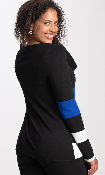 Long Sleeve Color Block Sweater , Black, original