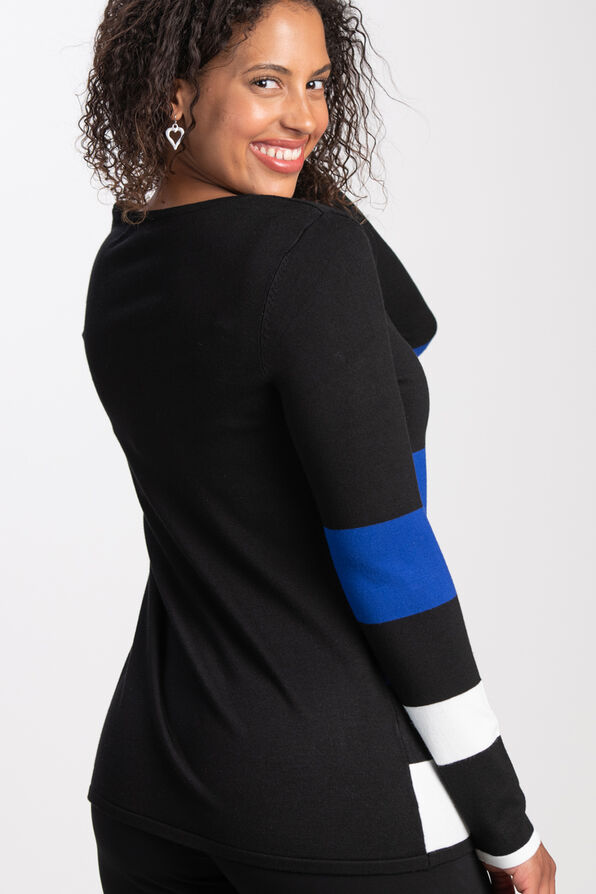 Long Sleeve Color Block Sweater , Black, original image number 1