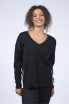 Side Zip V-Neck Sweater, Black, original image number 0