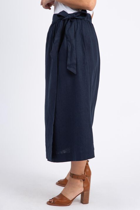 Linen Blend Wrap Midi Skirt, Navy, original