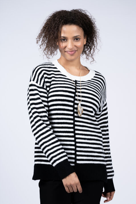 Long Sleeve Striped Sweater , Black, original