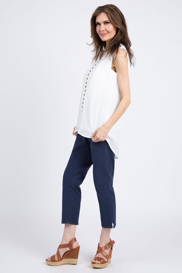 Sleeveless Layered Button Front Blouse, White, original image number 1