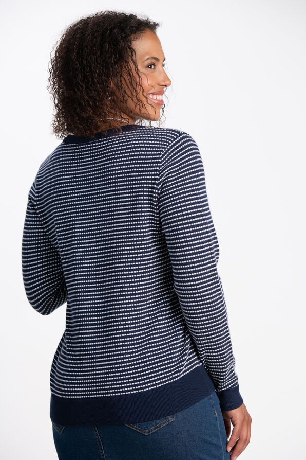 Dot Striped Crewneck Sweater , Navy, original image number 1
