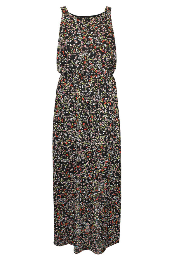 Floral Print Sleeveless Maxi Dress, Black, original image number 0