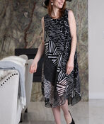 Sleeveless Print Midi Dress, Black, original image number 0