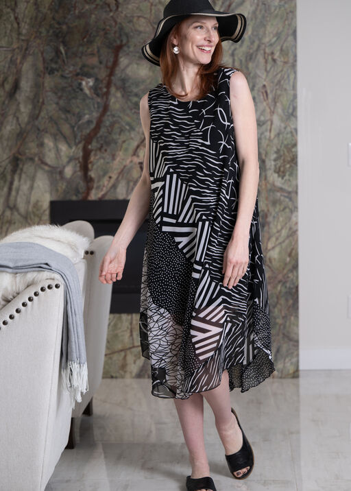Sleeveless Print Midi Dress, Black, original