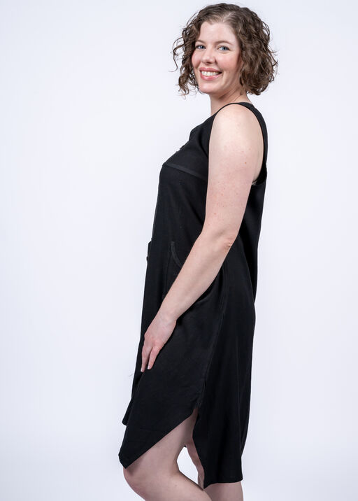 Sleeveless Linen Blend Midi Dress w/ Pockets, Black, original