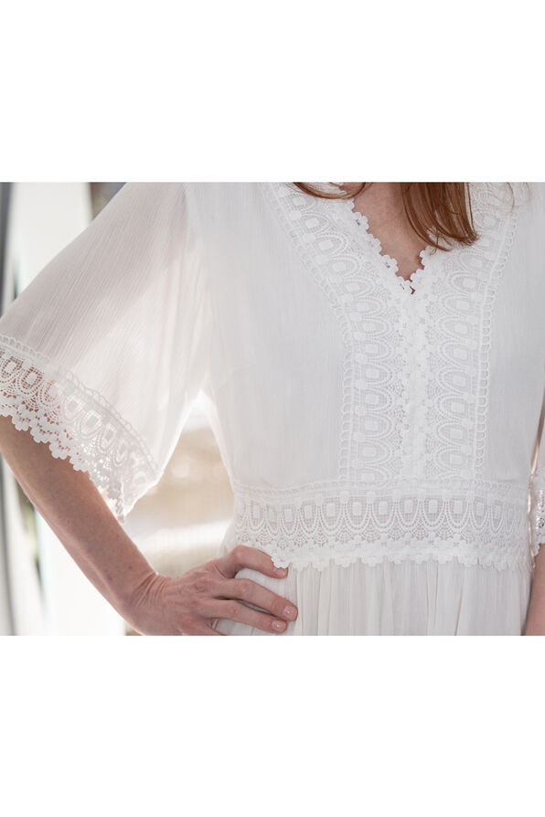 Lace Trim Maxi Dress, White, original image number 2