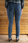 Slim-Leg Mid-High-Waist Elastic Jeans, Denim, original image number 2