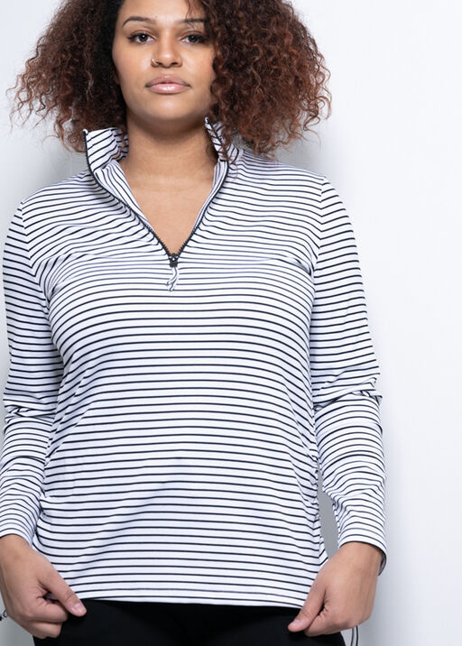 Long Sleeve ¼ Zip Striped Pullover, Black, original