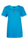 Cotton Short Sleeve T-Shirt with Coconut Buttons, Turquoise, original image number 0