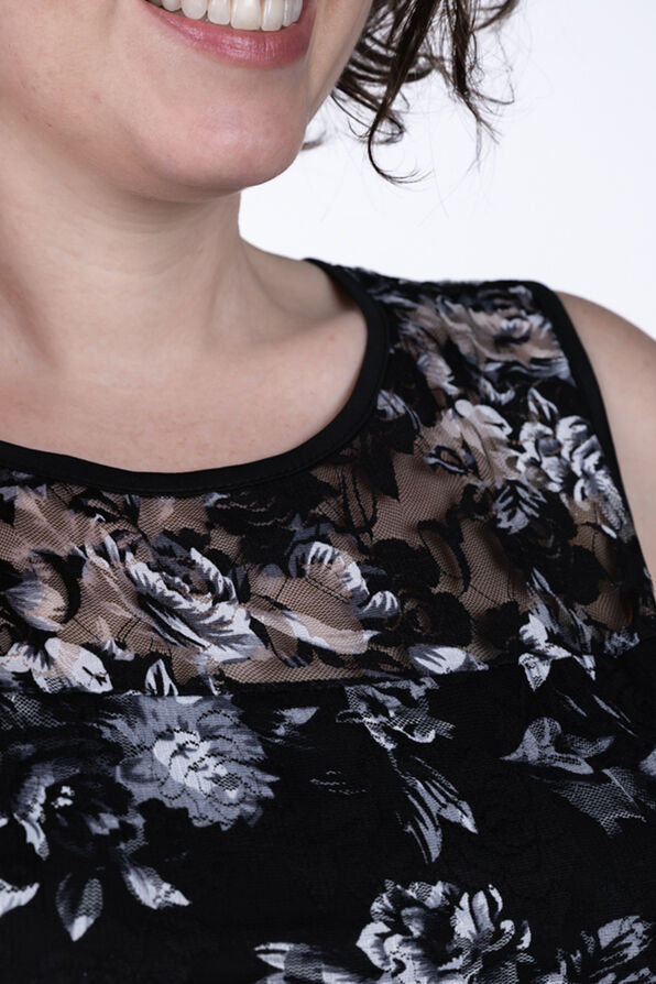 Sleeveless Floral Lace Dress, Black, original image number 2