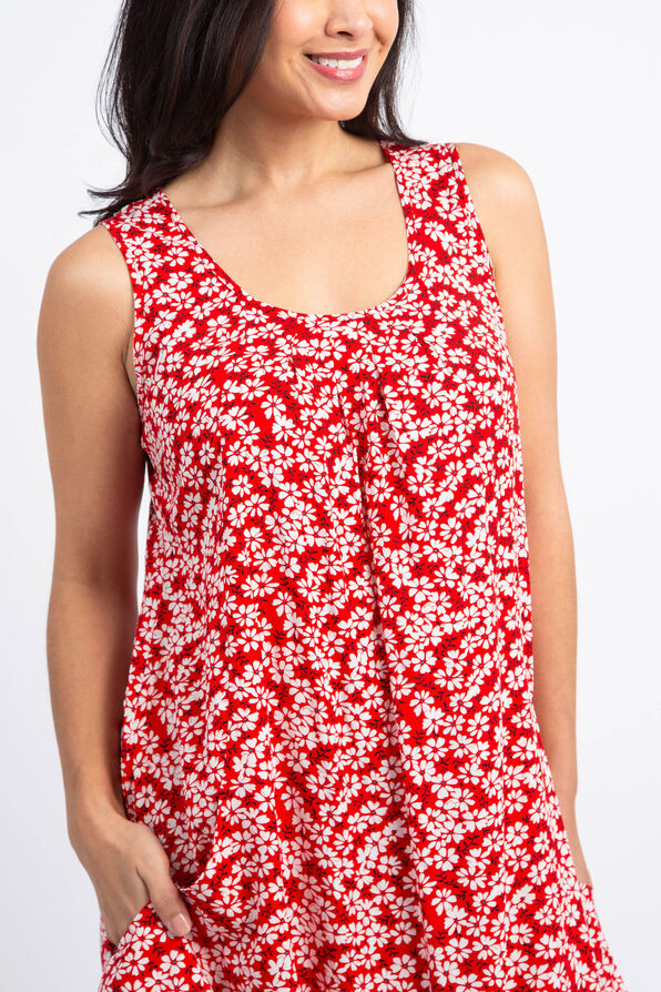 Daisy Print Summer Dress, Red, original image number 3