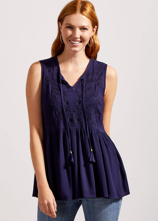 Embroidered Babydoll Blouse, Navy, original