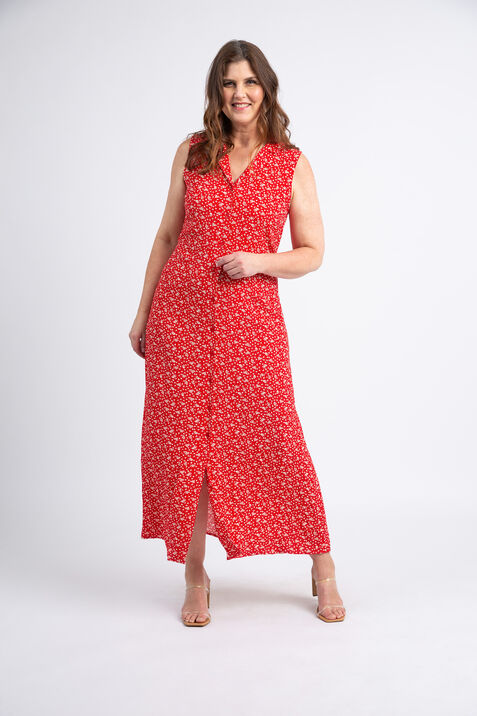 Sleeveless Maxi Dress w/ Floral Print, Red, original