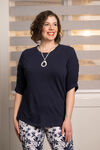 ¾ Rouched Sleeve Top, Blue, original image number 0