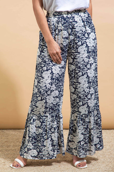Flowy Floral Pull-On Pant, Navy, original