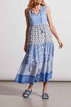 Printed V-Neck Maxi Dress w/ Drawcord Waist, Blue, original image number 0