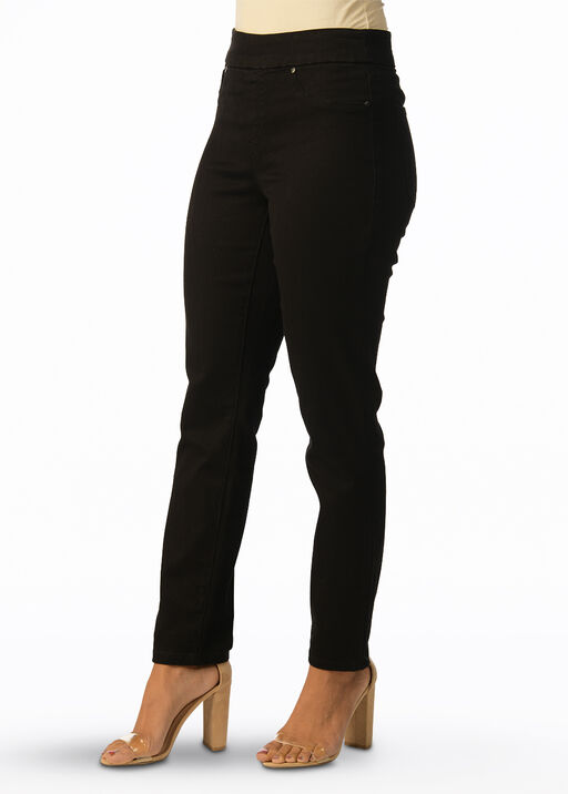 Basic Pull-On Knit Taper-Leg Stretch Jegging Jeans, Black, original