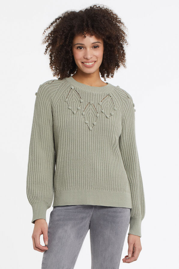 PomPom Cotton Sweater, Sage, original image number 0