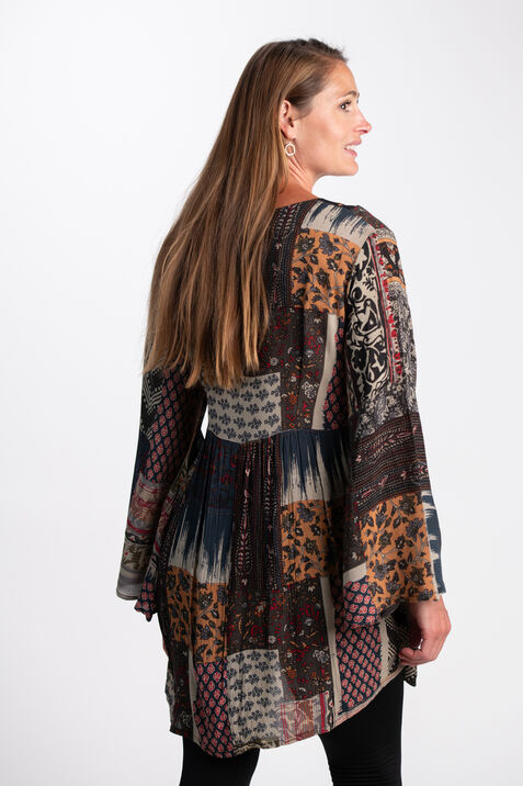 Embroidered Tunic w/ Flared Sleeves , Black, original
