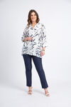 Linen-Look Bamboo Print Blouse, White, original image number 0