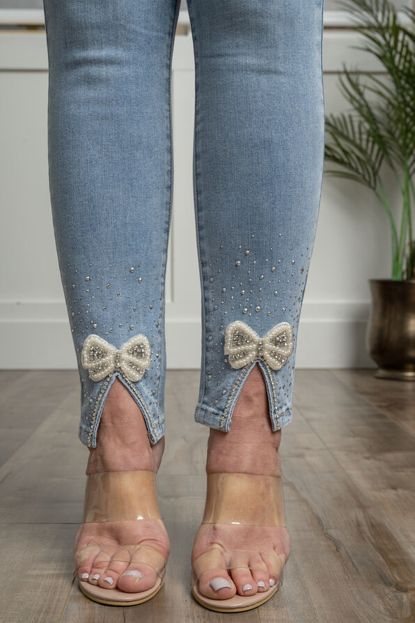 Mid-Rise Bow Detail Jeans, Denim, original image number 2