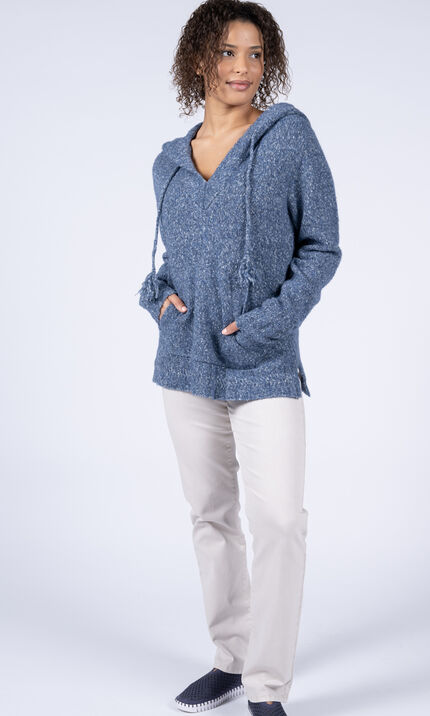 V-Neck Hooded Sweatshirt , Blue, original