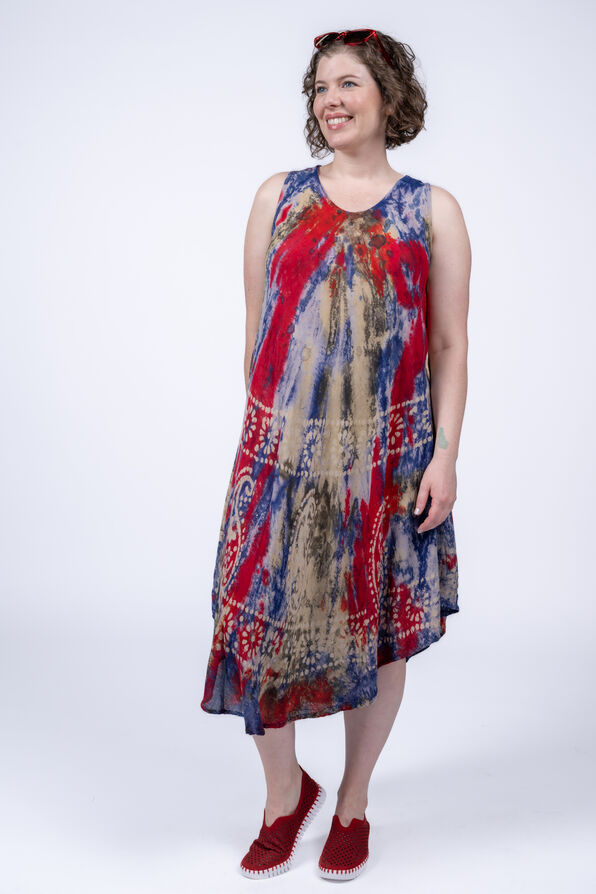 Sleeveless Midi Tie-Dye Dress, , original image number 3