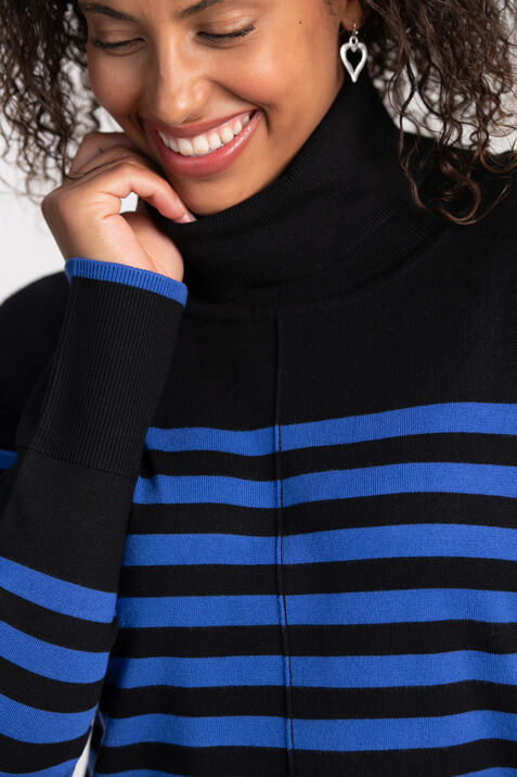 Long Sleeve Striped Cowl Neck Sweater , Blue, original