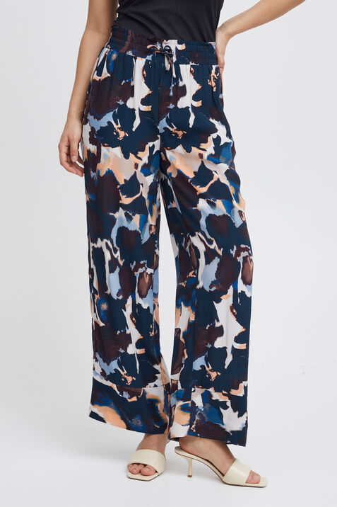 Wide Leg Pull-On Printed Trousers, Blue, original