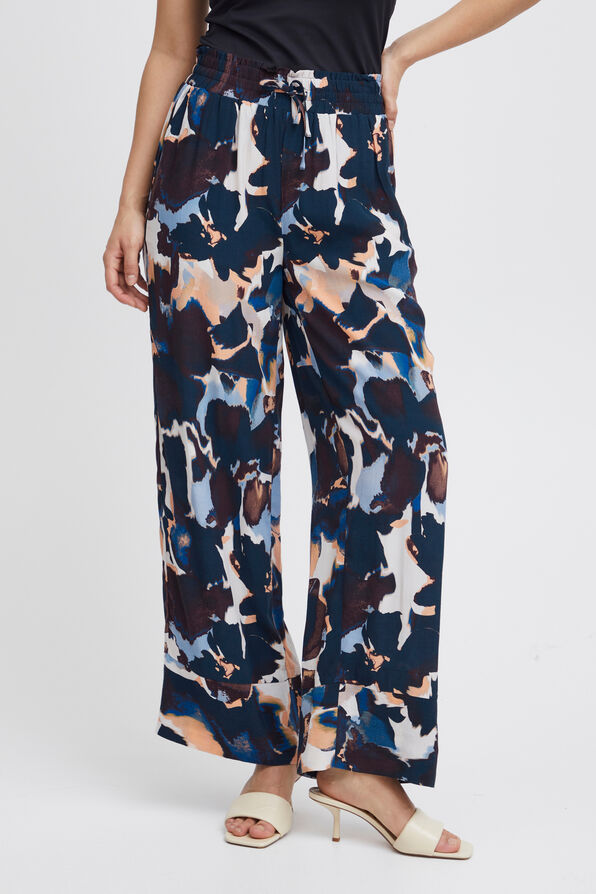 Wide Leg Pull-On Printed Trousers, Blue, original image number 0