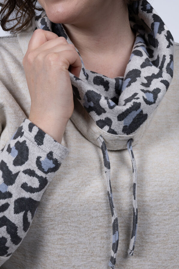 Cowl Collar Animal Print Sweater , Beige, original image number 1