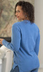 Button Front Tight-Knit Cardigan, Blue, original image number 1