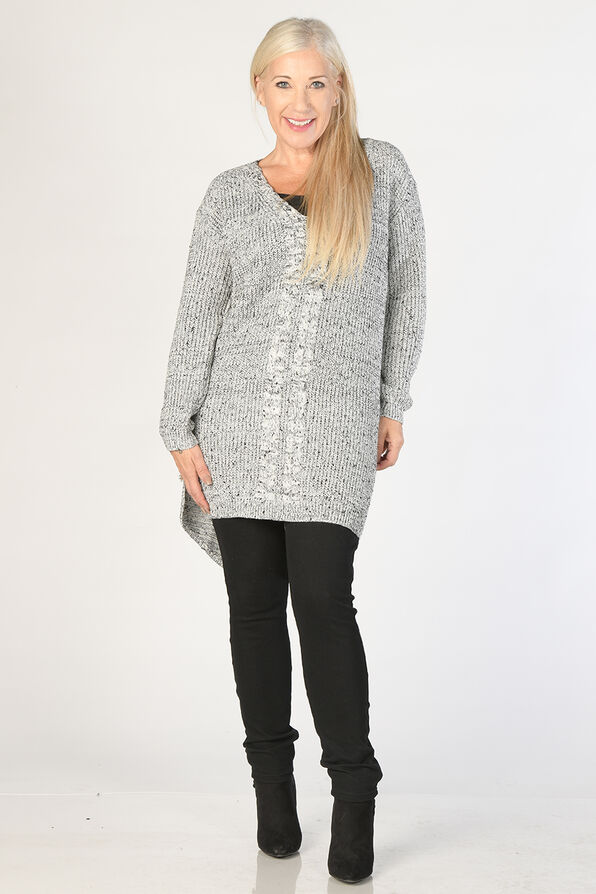 Relaxed Tunic Sweater, Grey, original image number 1