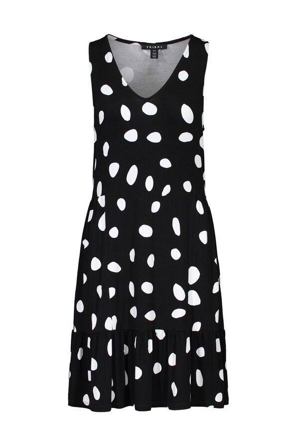 Polka Dot Sleeveless Dress, Black, original image number 1