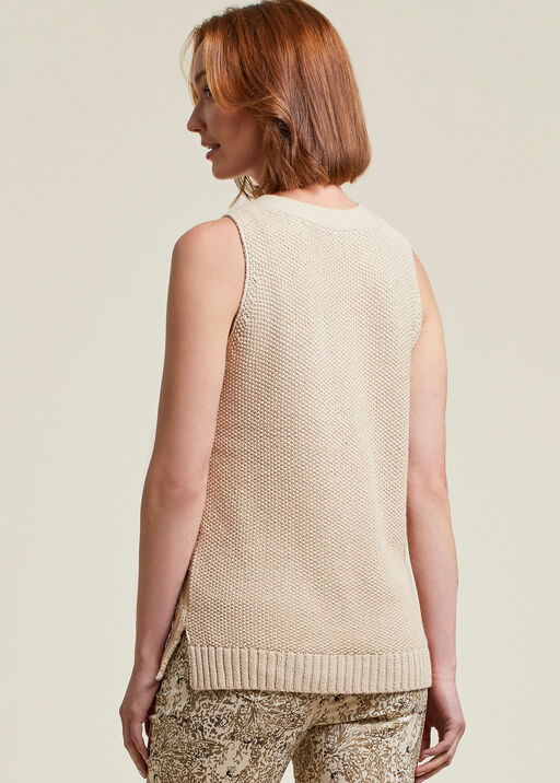 Sleeveless Cable-Knit Sweater, Beige, original