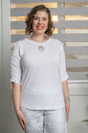 ¾ Rouched Sleeve Top, White, original image number 0