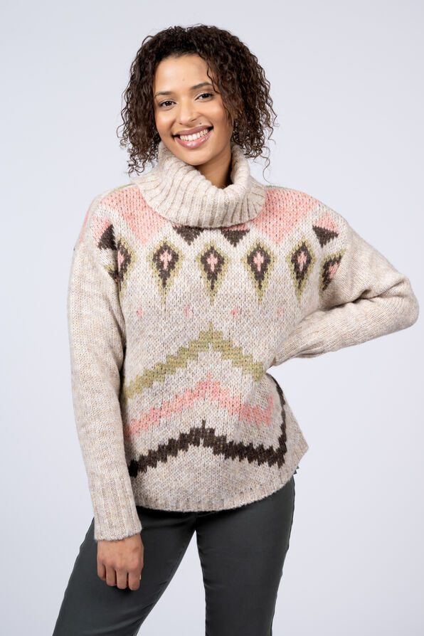 Drop Shoulder Cowl Neck Wool Sweater , Beige, original image number 0