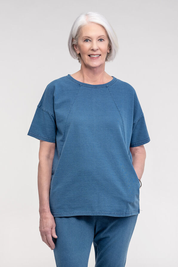 Short Sleeve Sweat Shirt with Pockets, Blue, original image number 0