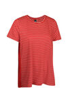 Striped T-Shirt with Chiffon Back and Button Detail , Red, original image number 0
