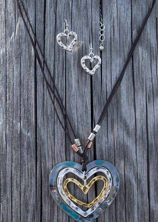 Hammered Heart Necklace Set, Multi, original