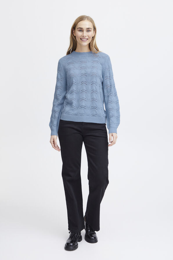 Pointelle Pullover Sweater, Blue, original image number 3