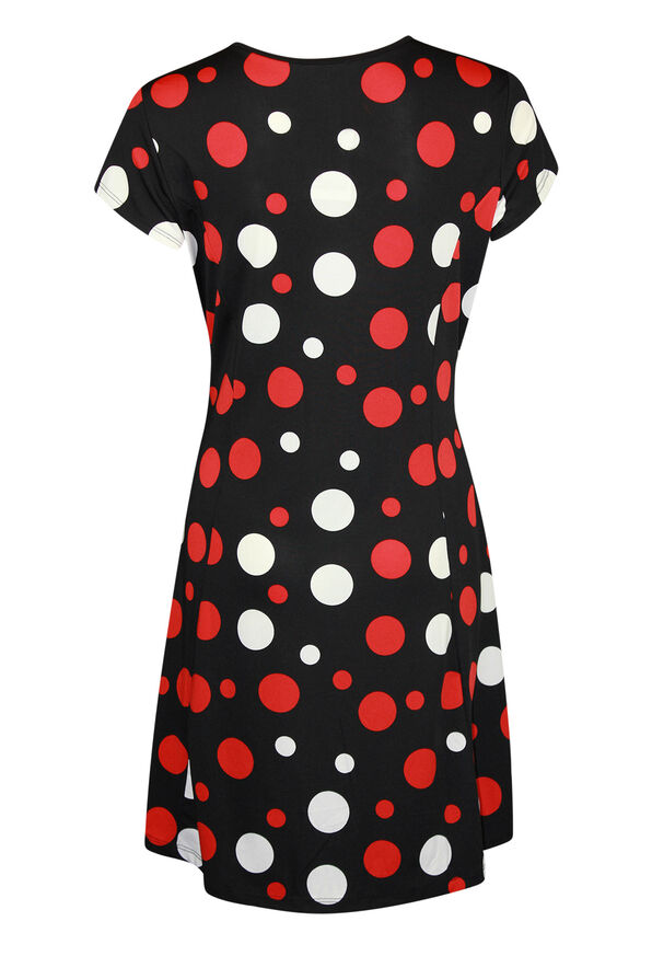 Short Sleeve Polka Dot Fit and Flare Dress , Black, original image number 1