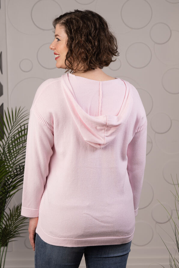 ¾ Sleeve Hooded Sweater, Pink, original image number 2