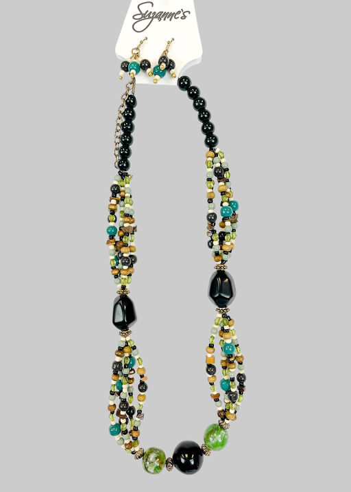 Boho-Chic Beaded Multi-Stone Necklace Jewelry Set, Green, original