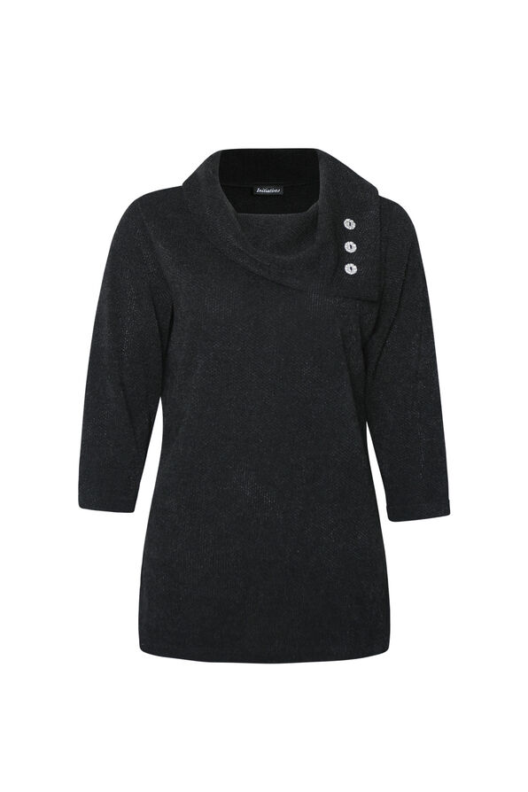 Zaina Split Neck Sweater, Black, original image number 0