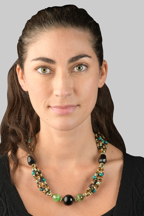 Boho-Chic Beaded Multi-Stone Necklace Jewelry Set, Green, original image number 1