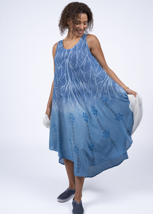 Sleeveless Midi Tie-Dye Dress, Blue, original